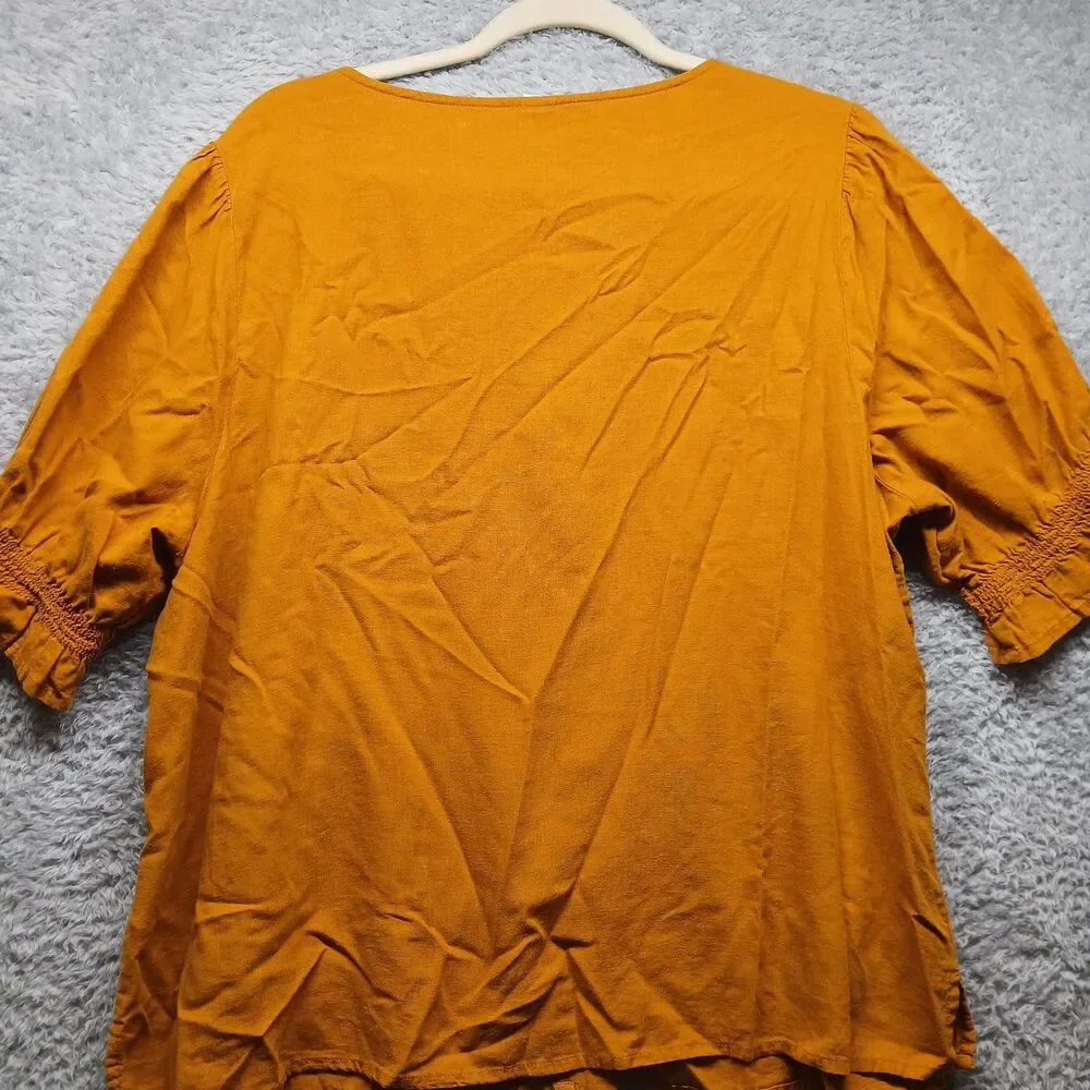 Old Navy Womens Copper Linen Blouse Size XL Button Front Boho Casual Solid